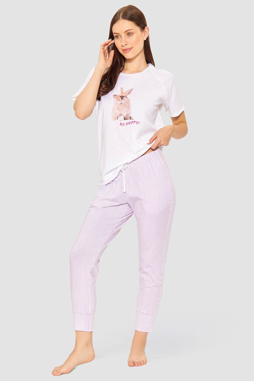 Rösch 7/8-Hose im Streifendruck Rosa-Blau Baumwolle/Elasthan Meist gekauft