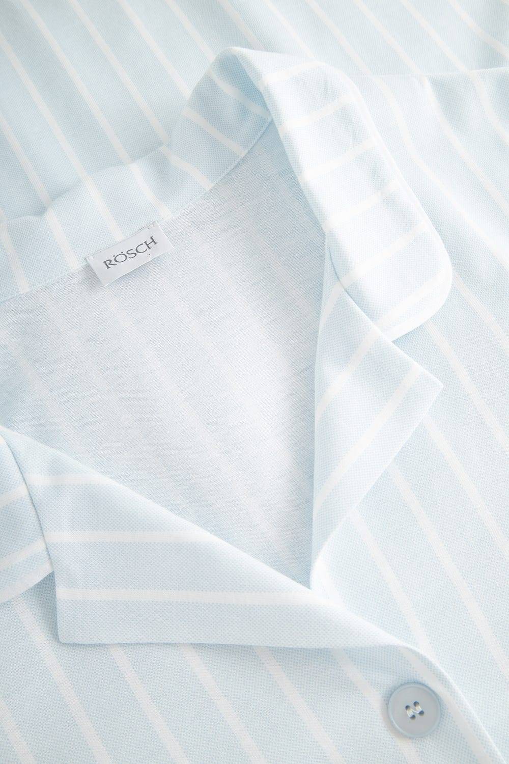 Rösch Pyjama kurz im Streifenprint Hellblau Herrenhemdstil 100% Baumwolle Online