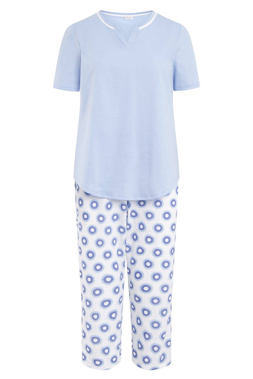 Rösch Pyjama mit Punktedruck Blau-Weiß 100% Baumwolle Hotsell