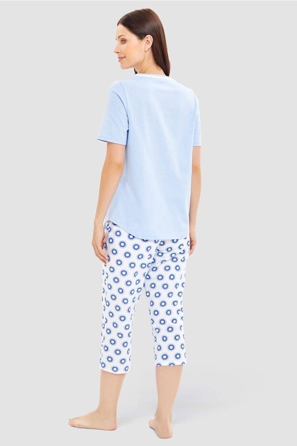 Rösch Pyjama mit Punktedruck Blau-Weiß 100% Baumwolle Hotsell