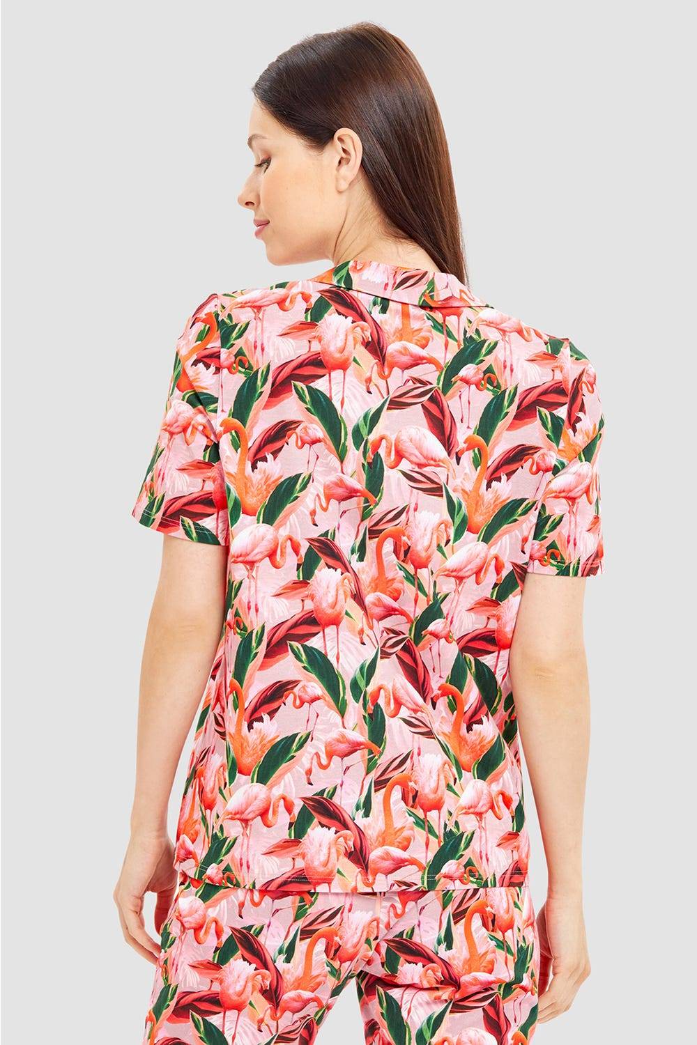Rösch Pyjamashirt im Flamingo-Druck Baumwolle/Elasthan Günstiger Verkauf