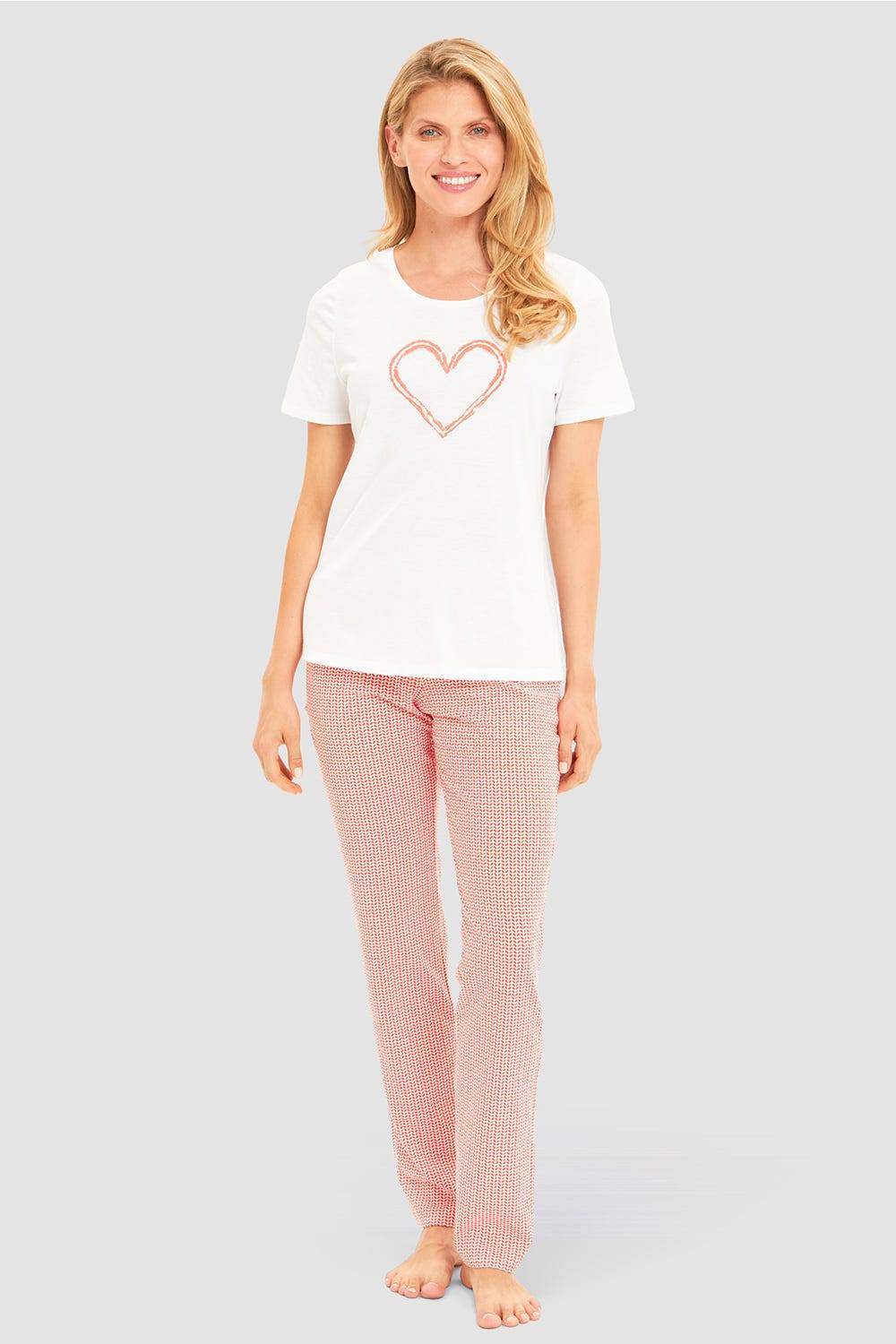 Rösch Pyjamashirt mit Motivdruck Herz 100% Baumwolle Auslauf