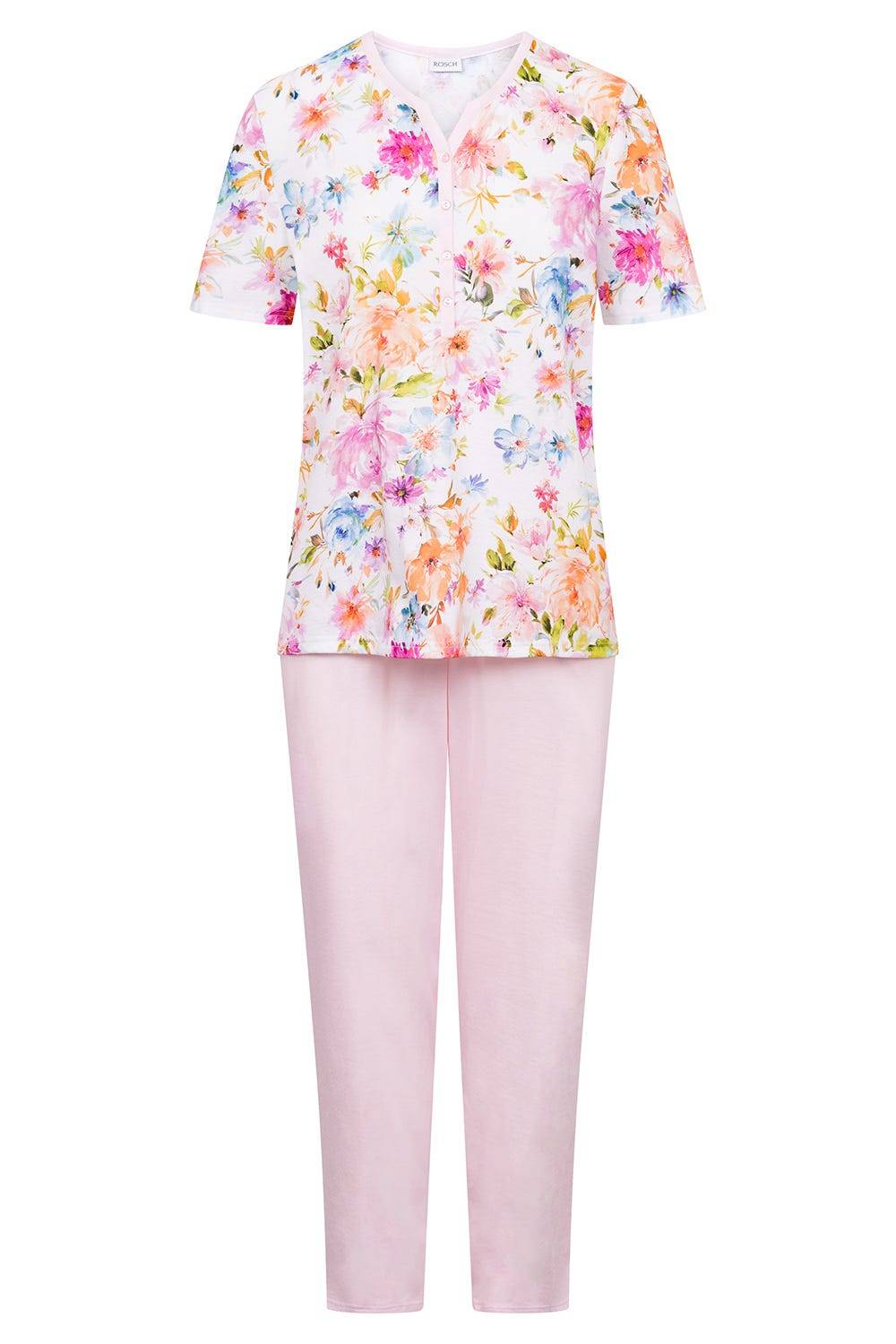 Rösch Pyjama im Blütendruck rosa romantisch 100% Baumwolle Günstiger Verkauf