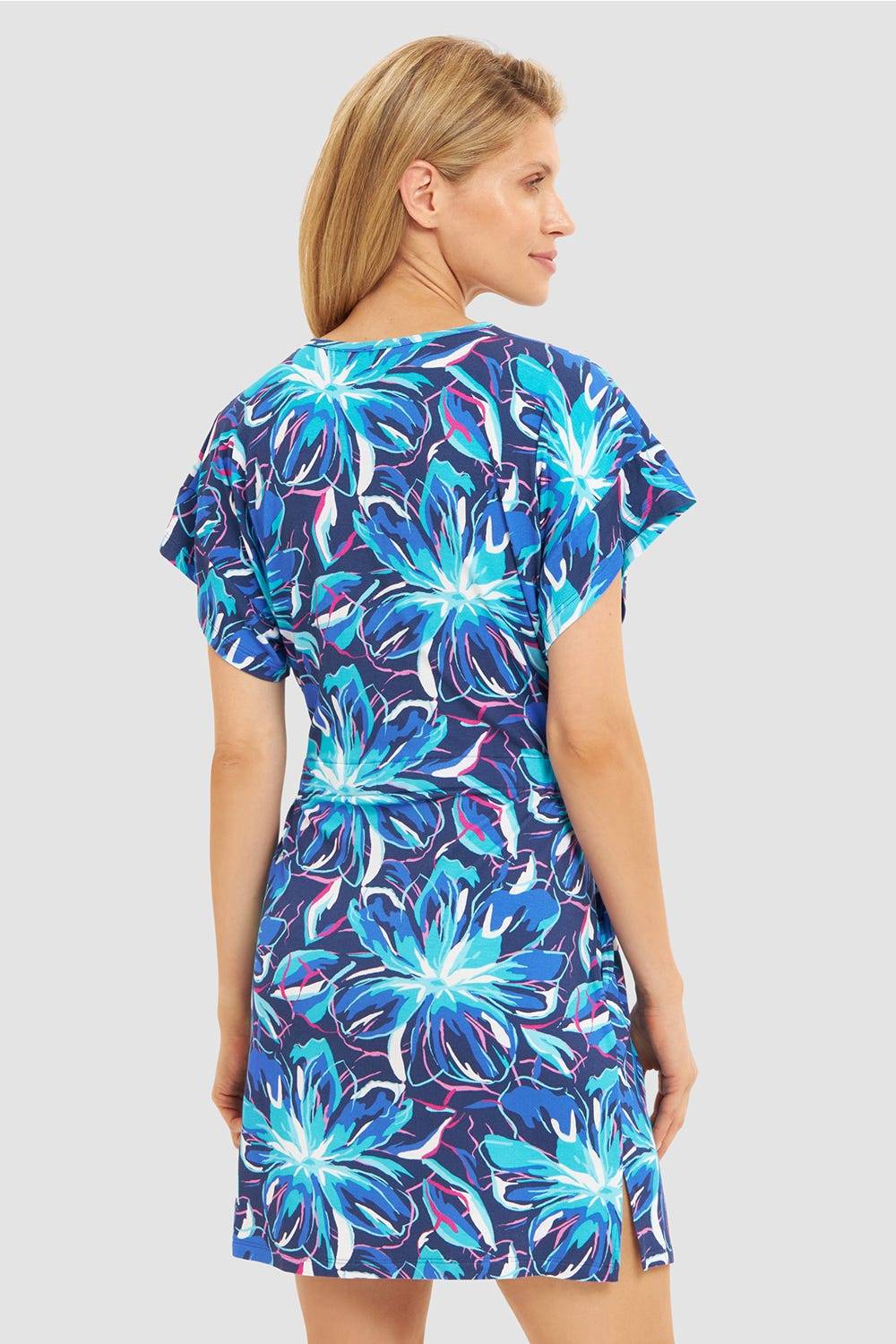Rösch Strandkleid Kurzarm im Blumendruck Neonfarben zum Binden Baumwolle/Elasthan Auslauf