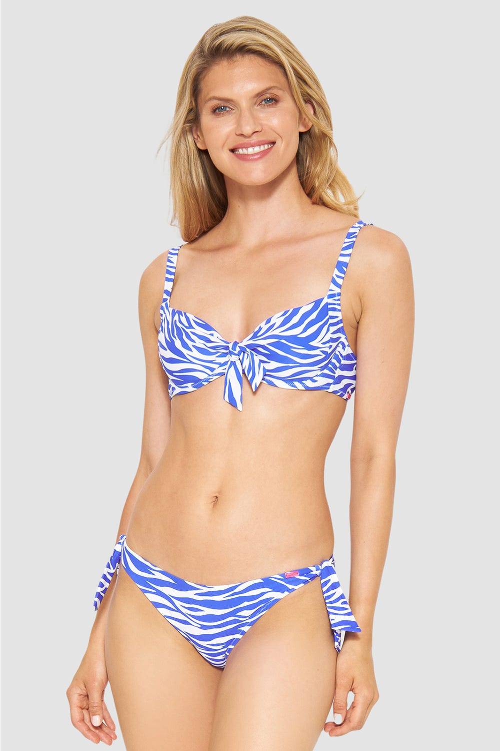Rösch Bikini-Hose im modernen Zebradruck Blau-Weiß zum Binden 50% Rabatt für begrenzte Zeit