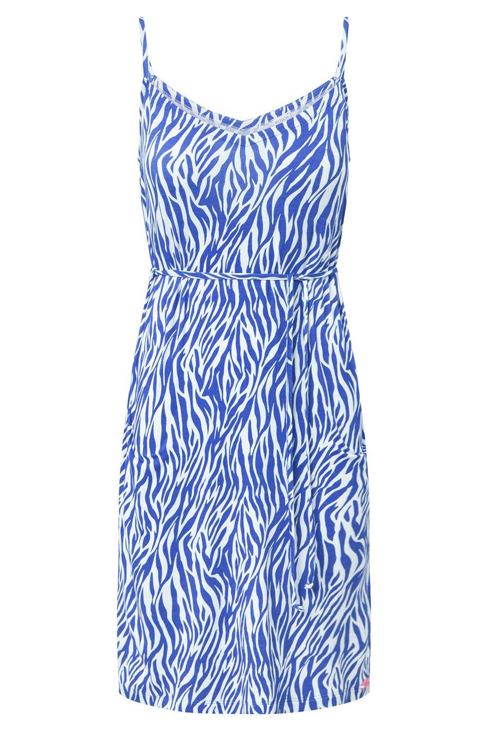 Rösch Strandkleid im modernen Zebradruck Blau-Weiß Spaghetti-Träger Viskose/Elasthan im Angebot