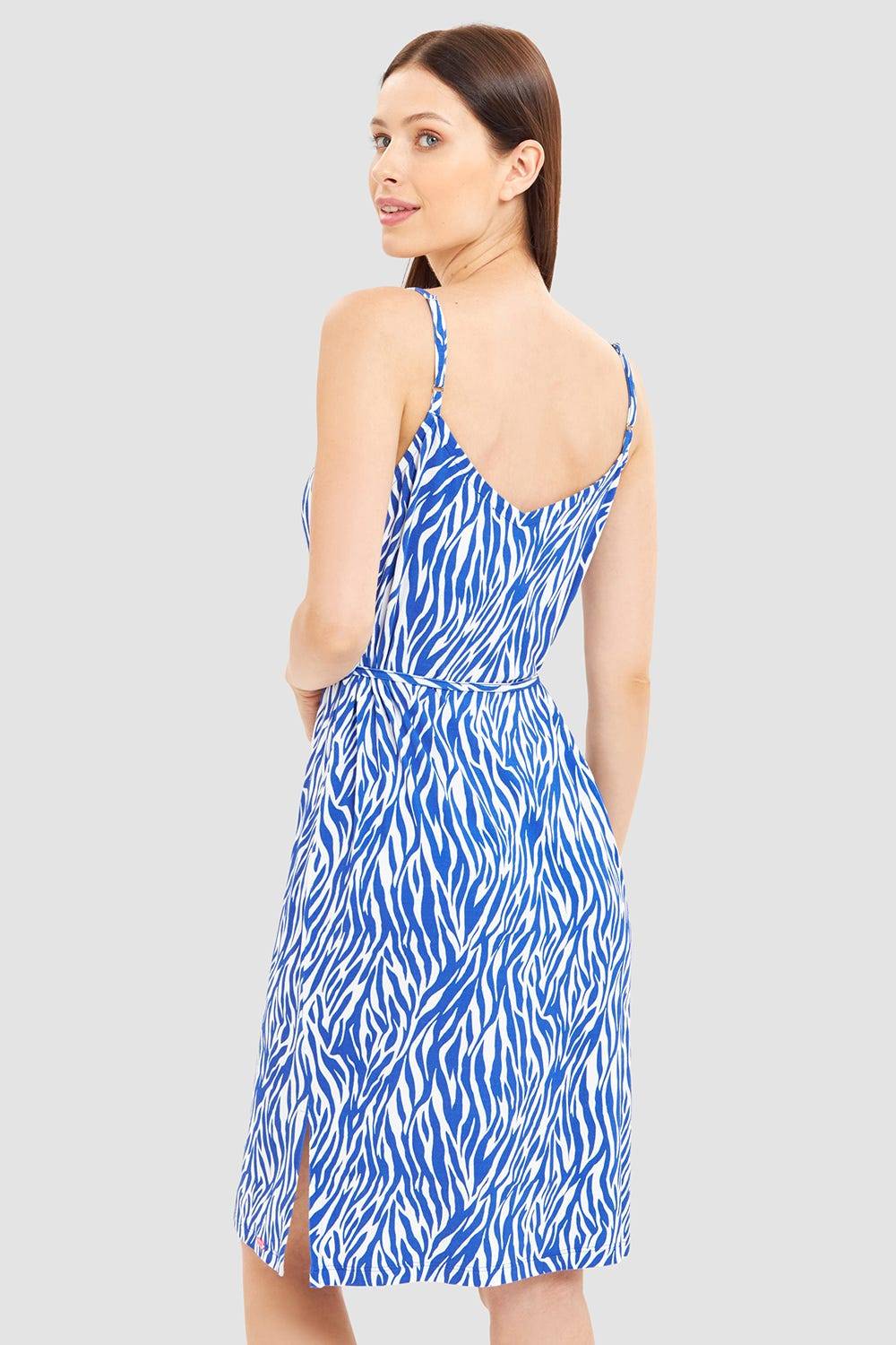 Rösch Strandkleid im modernen Zebradruck Blau-Weiß Spaghetti-Träger Viskose/Elasthan im Angebot