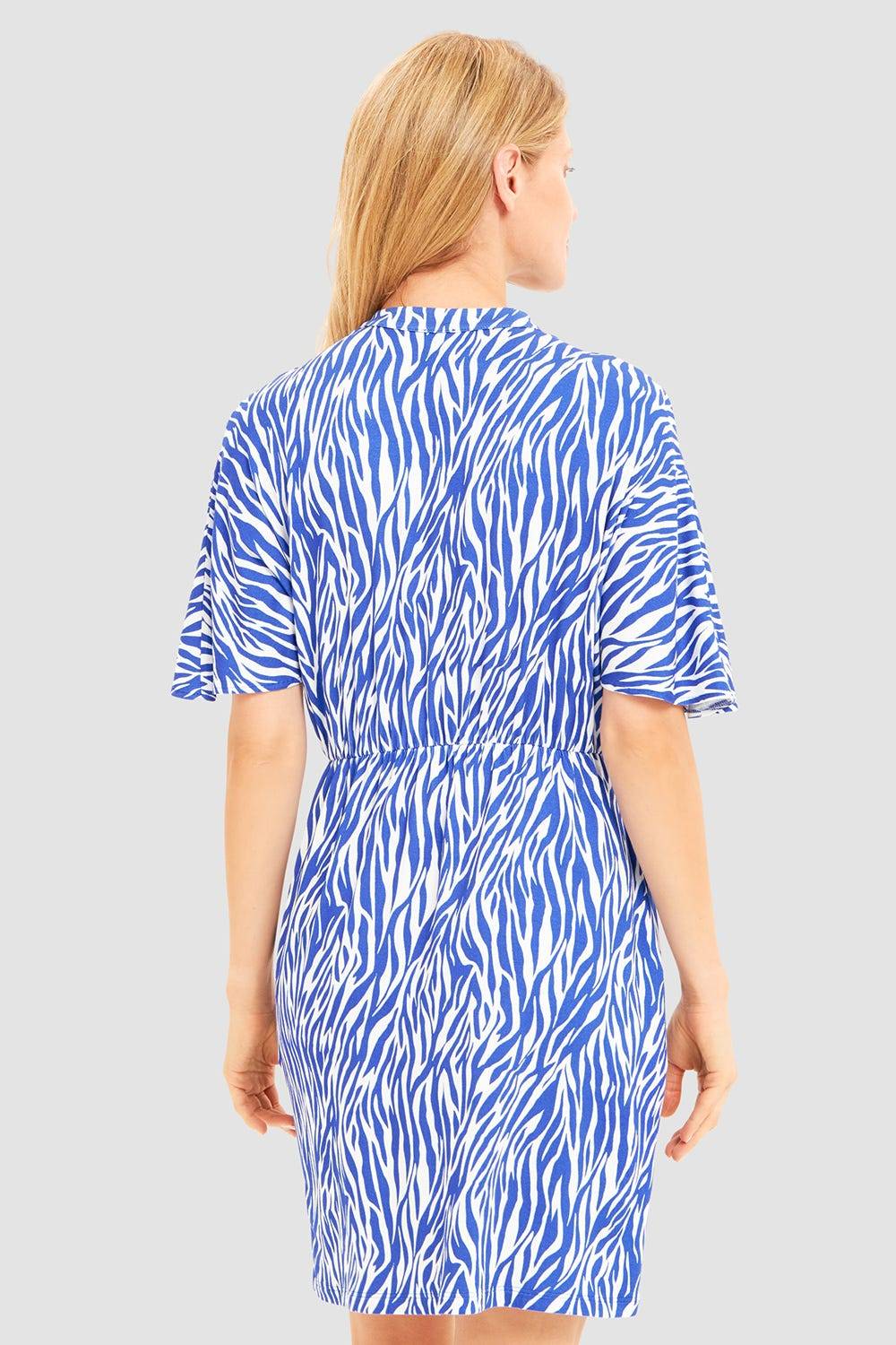Rösch Strandkleid Kurzarm im modernen Zebradruck Blau-Weiß Viskose/Elasthan Schlussverkauf
