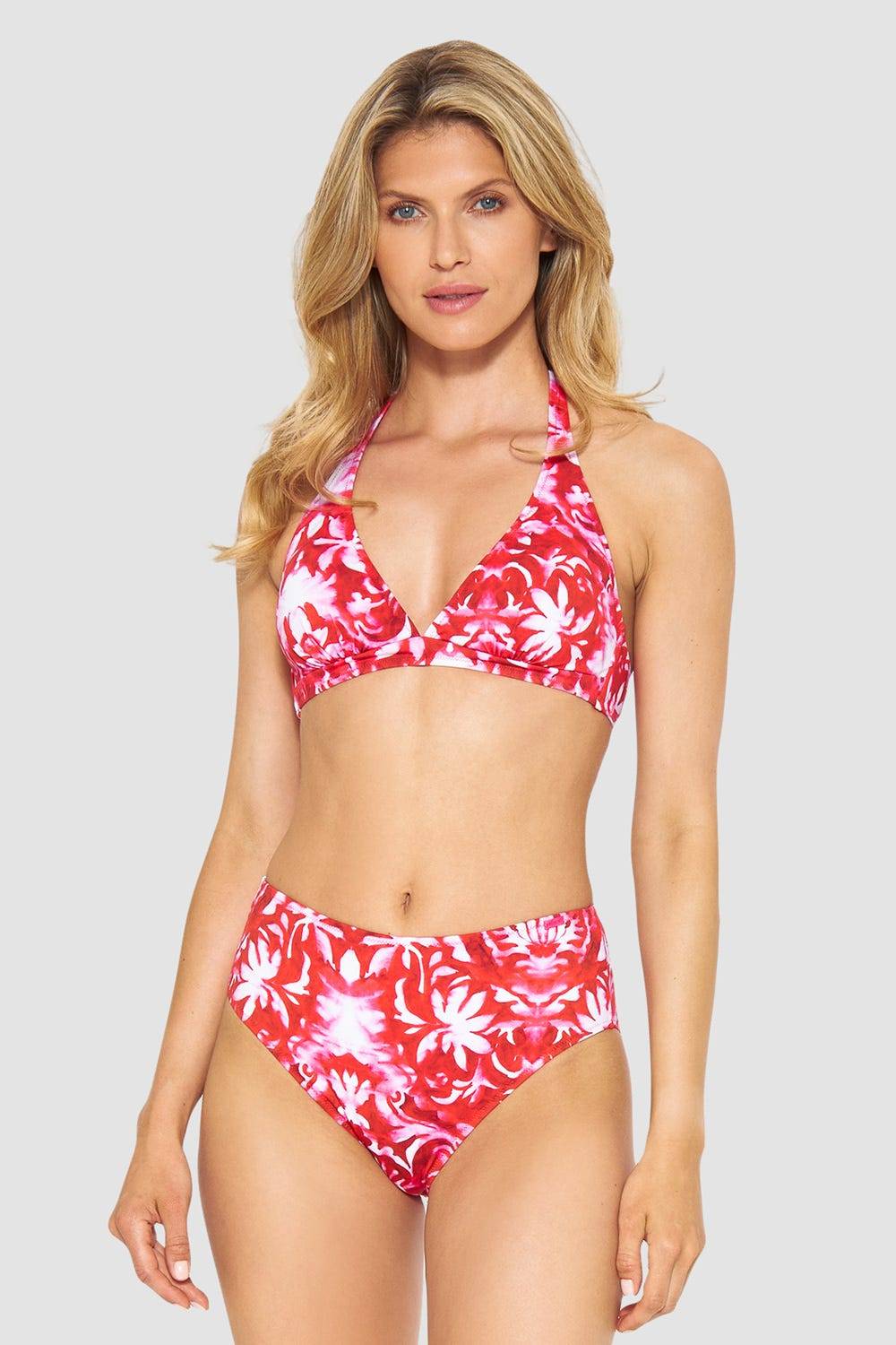 Rösch Bikini-Hose Neckholder im Ornament-Druck Rot-Weiß hoher Taillenausschnitt Angebote