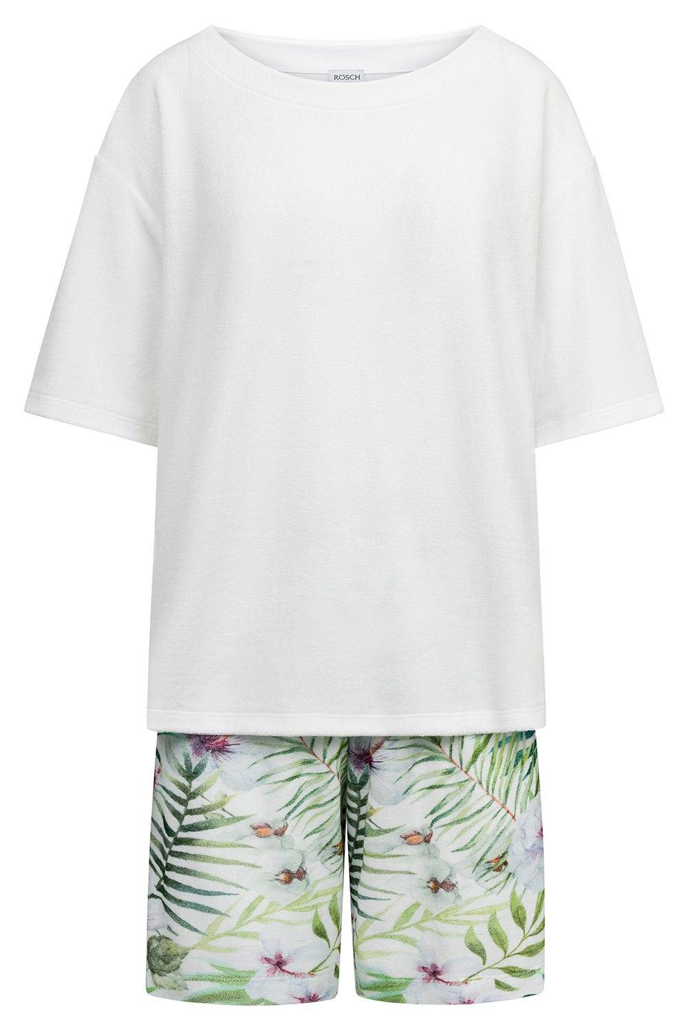 Rösch Pyjama mit exotischem Blumendruck Frottee Baumwolle/Polyester Fabrikverkauf