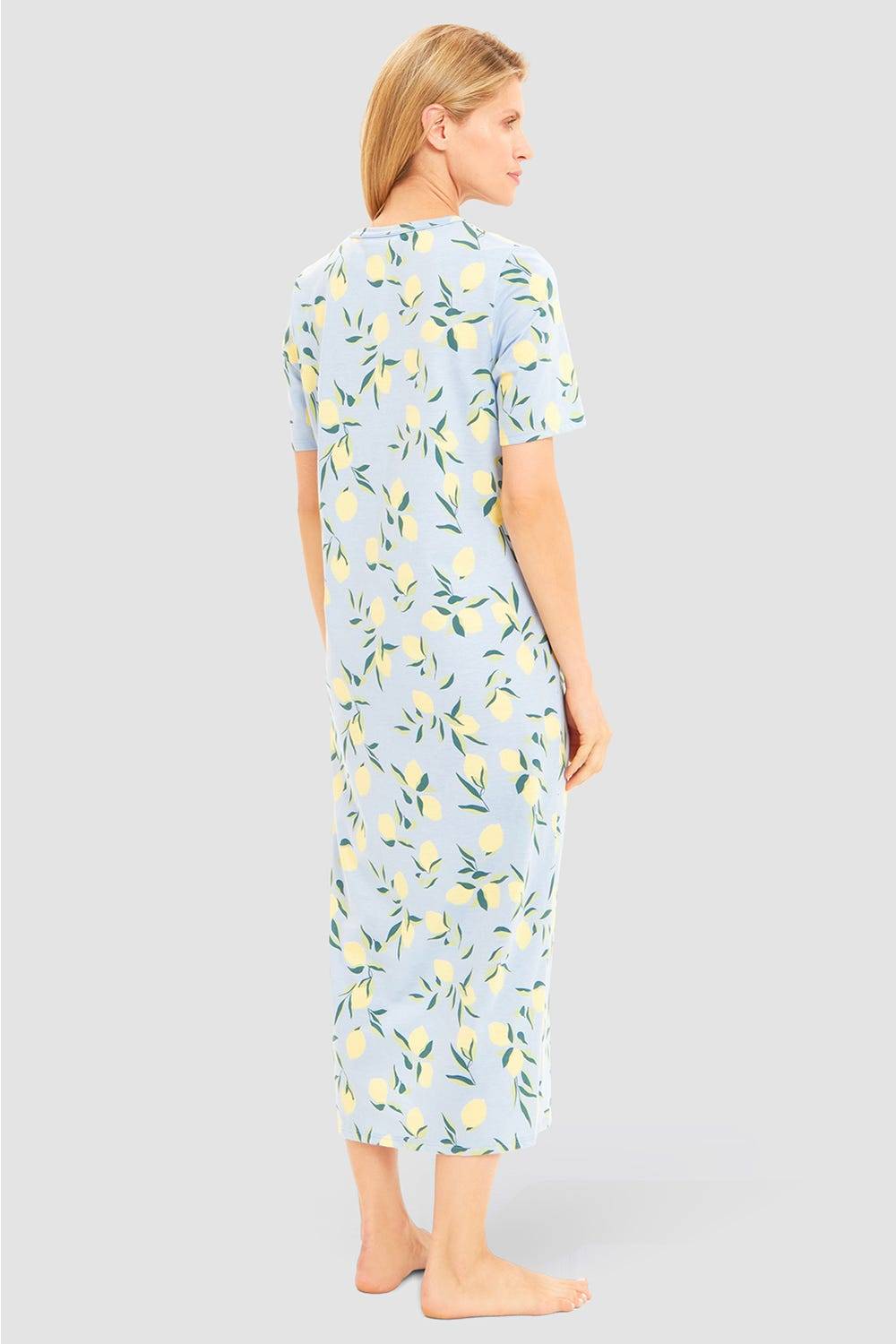 Rösch Nachtkleid im Zitronendruck Maxilänge sommerlich 100% Baumwolle Fabrikverkauf