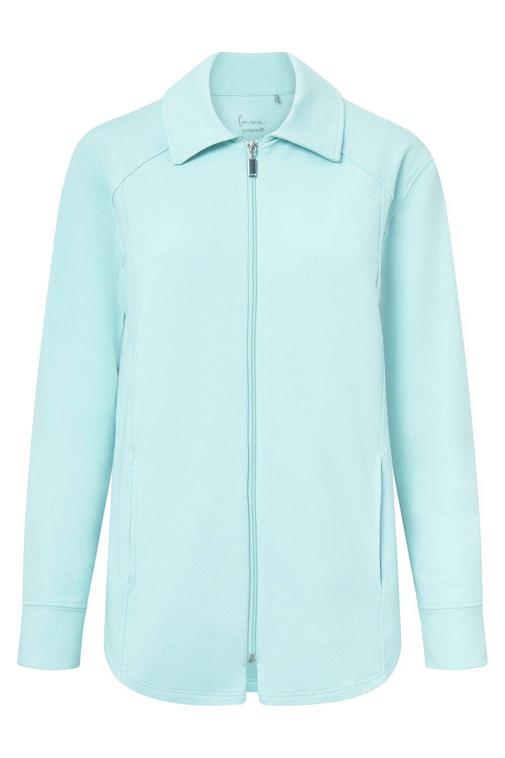 Rösch Sweatjacke mit Ziernähten Türkisblau Baumwolle/Elasthan Online