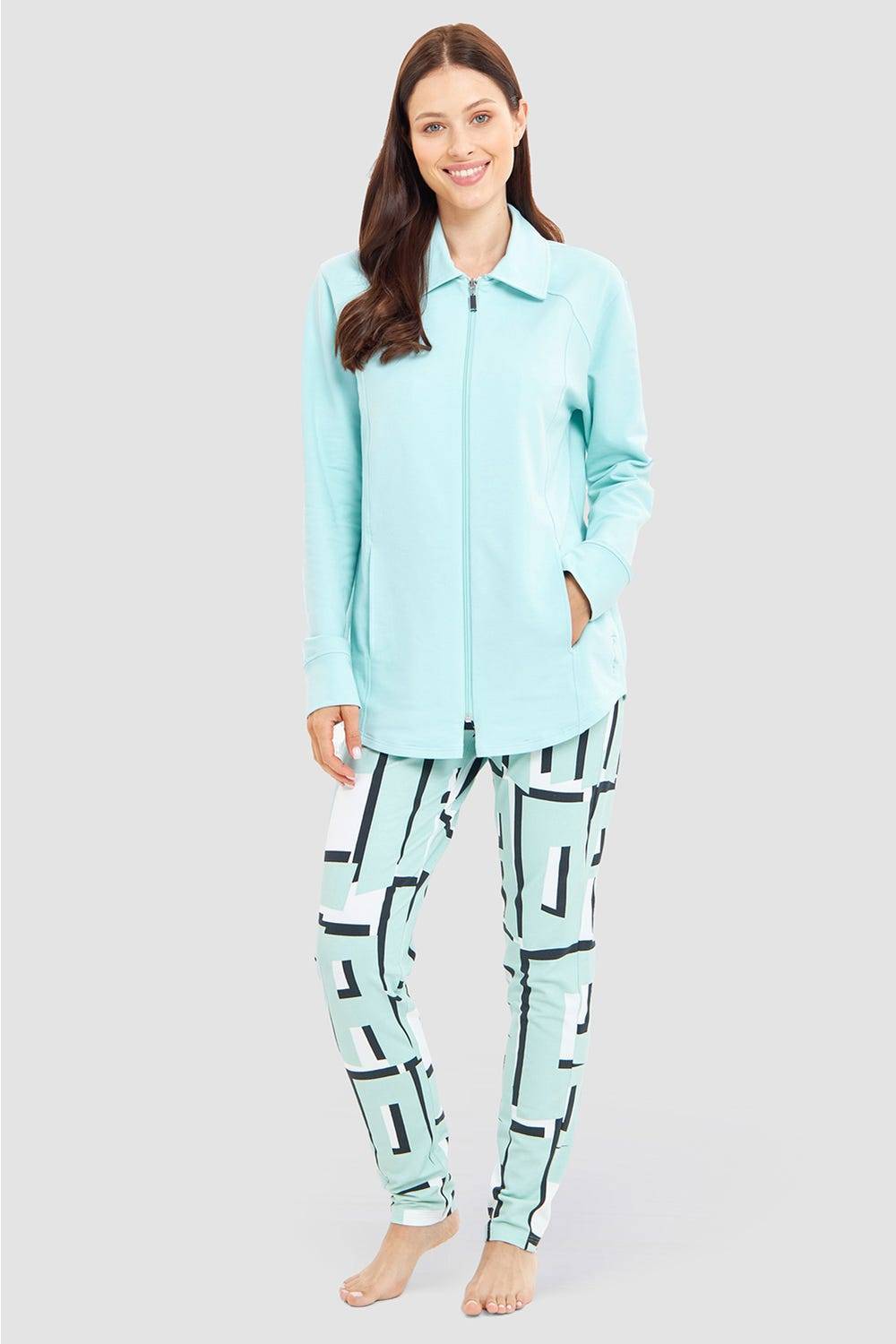 Rösch Sweatjacke mit Ziernähten Türkisblau Baumwolle/Elasthan Online