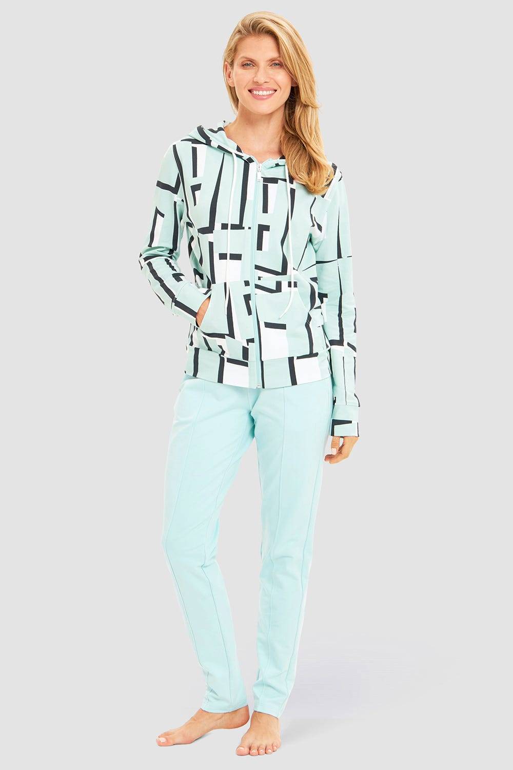 Rösch Sweatjacke im Letter-Print Türkis Baumwolle/Elasthan Outlet