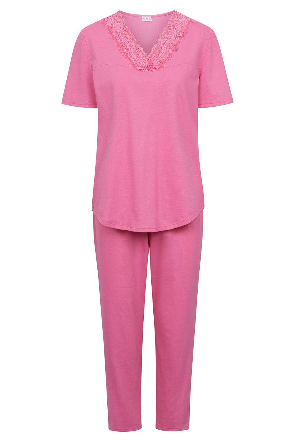 Rösch Pyjama mit Spitzendetails Pink Baumwolle/Modal Schlussverkauf
