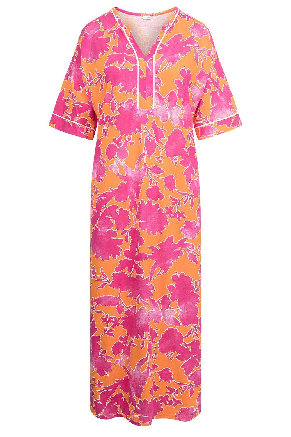 Rösch Nachtkleid im floralen Druck Orange-Pink Tunika-Style Maxi-Länge Baumwolle/Modal Fabrikverkauf