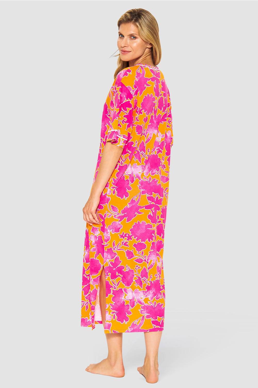 Rösch Nachtkleid im floralen Druck Orange-Pink Tunika-Style Maxi-Länge Baumwolle/Modal Fabrikverkauf