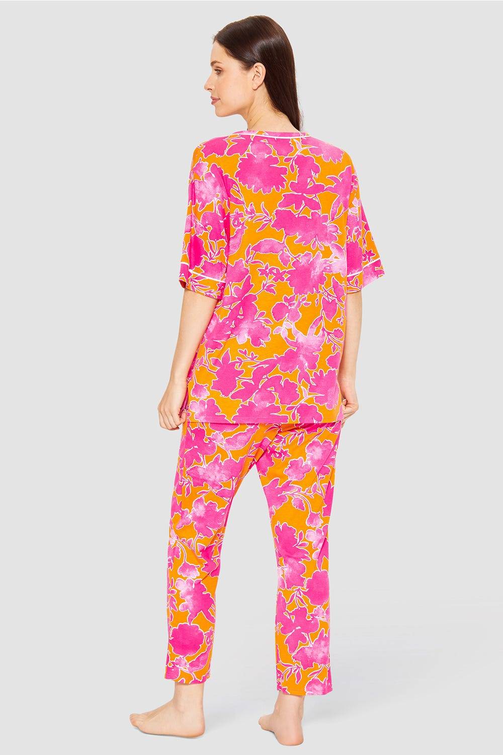Rösch Pyjama im floralen Druck Orange-Pink Tunika-Style Baumwolle/Modal Meist gekauft