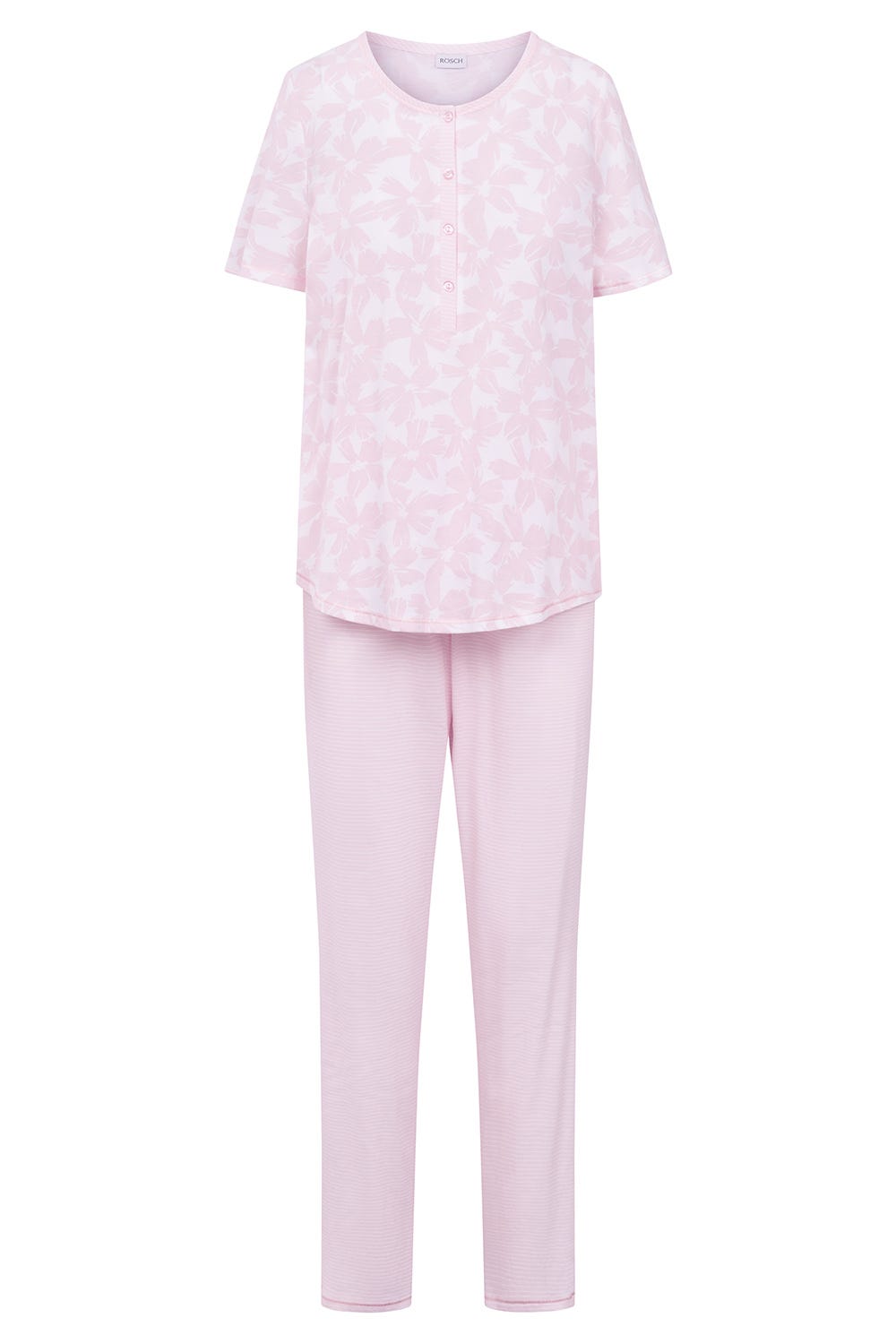 Rösch Pyjama im Muster-Mix Blumen Streifen Rosa 100% Baumwolle Outlet