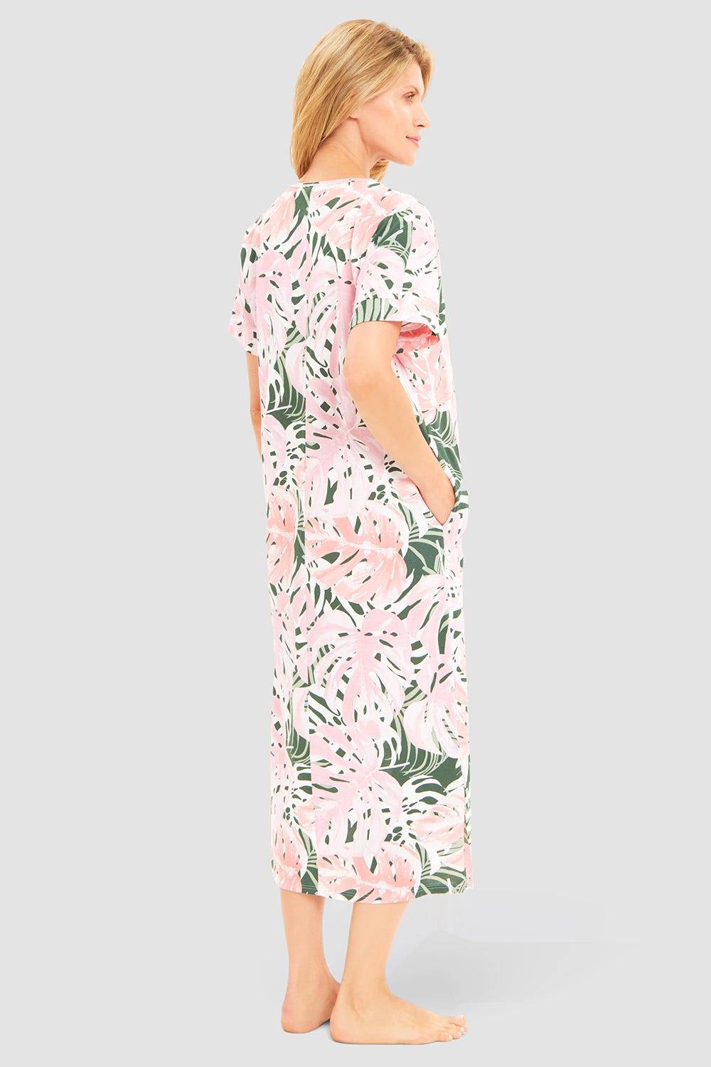 Rösch Nachtkleid im Blätterdruck exotisch Maxi-Länge 100% Baumwolle Verkauf