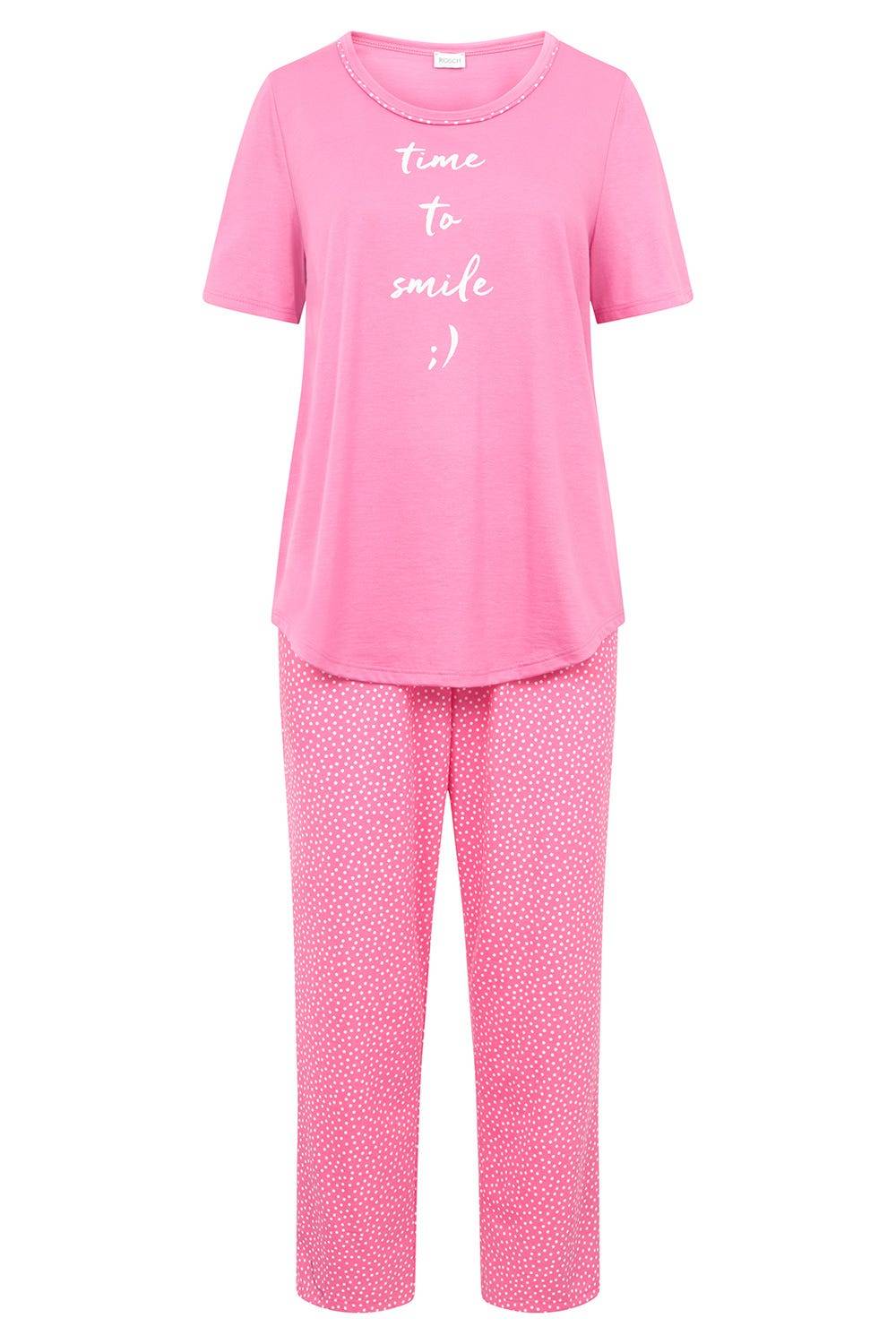 Rösch Pyjama mit Statement-Print Tupfendruck Pink Baumwolle/Modal Schlussverkauf