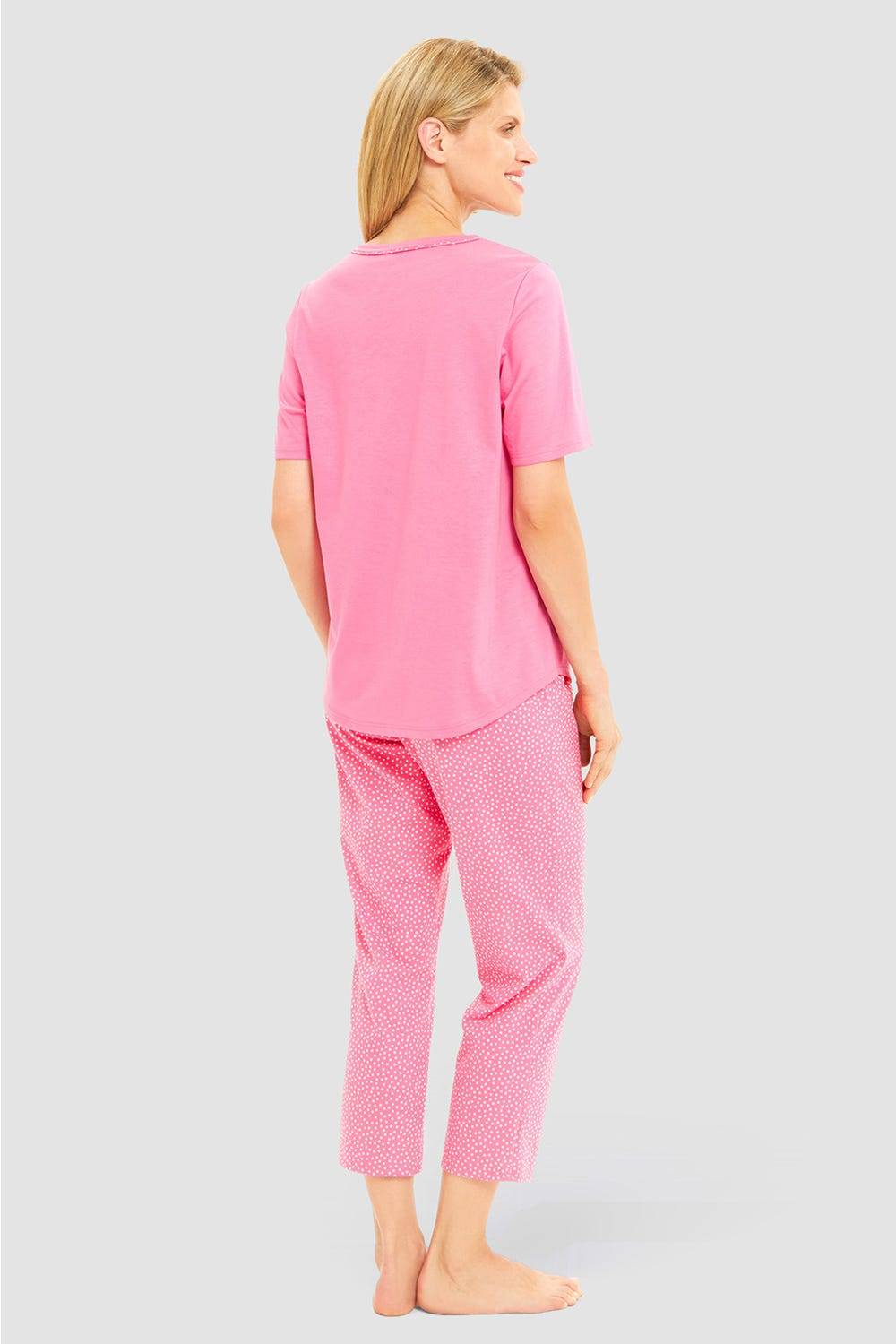 Rösch Pyjama mit Statement-Print Tupfendruck Pink Baumwolle/Modal Schlussverkauf