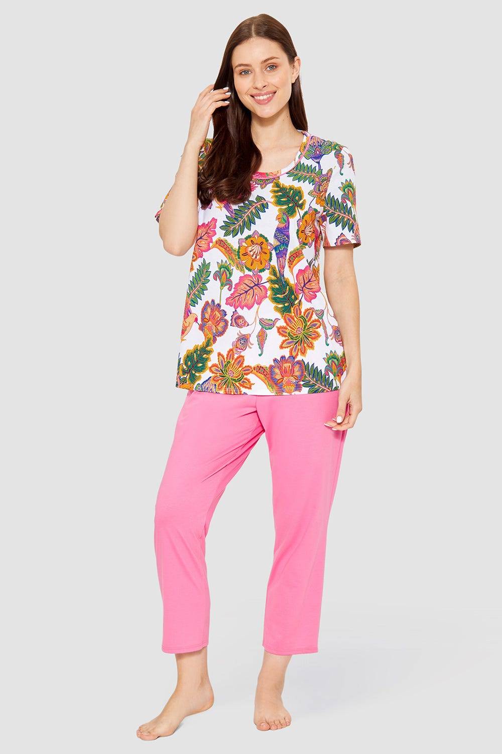 Rösch Pyjama mit Blumenprint exotisch Baumwolle/Modal