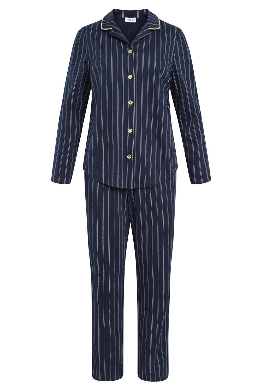 Rösch Pyjama im Nadelzug Dunkelblau Herrenhemdstil 100% Baumwolle Verkauf