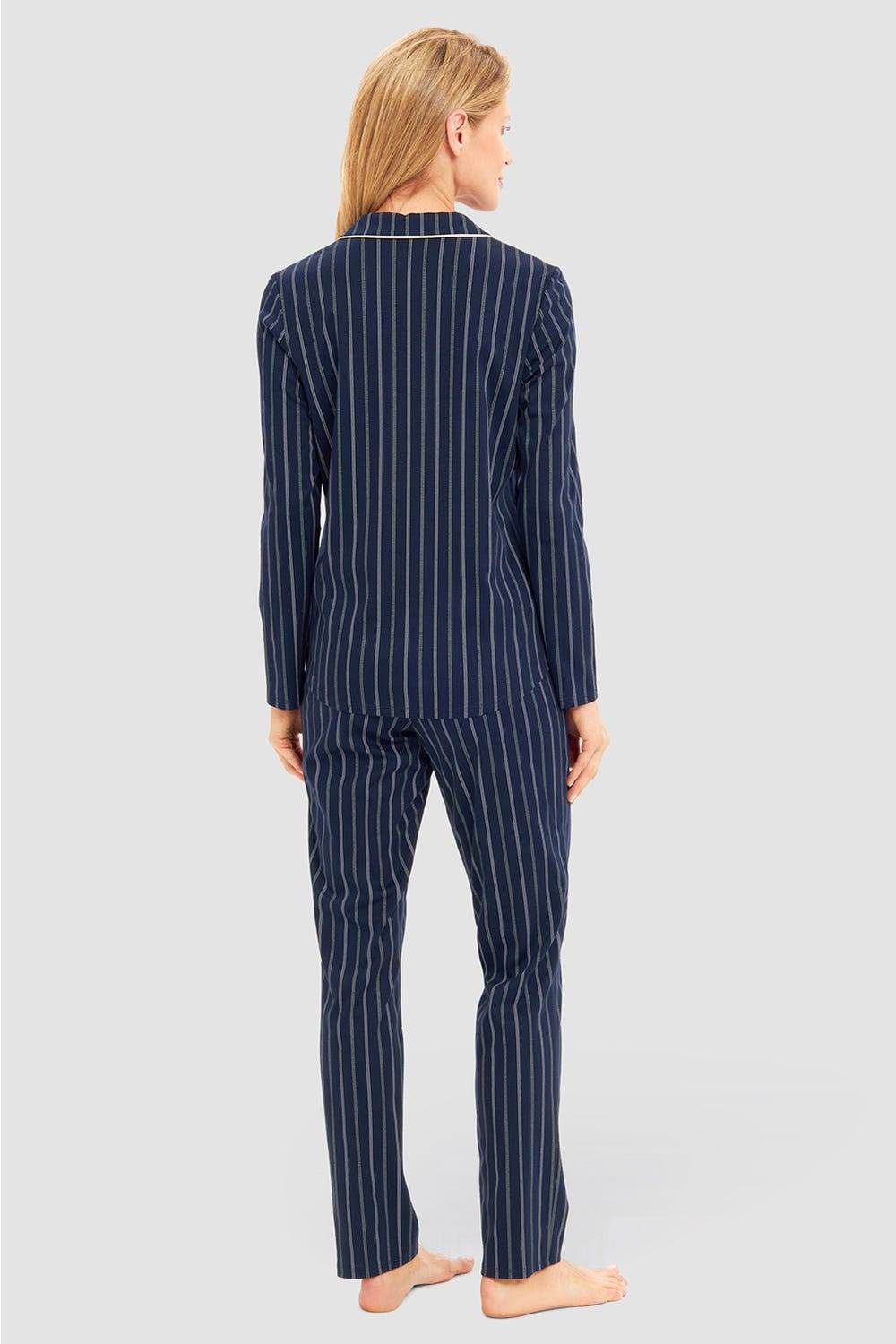 Rösch Pyjama im Nadelzug Dunkelblau Herrenhemdstil 100% Baumwolle Verkauf