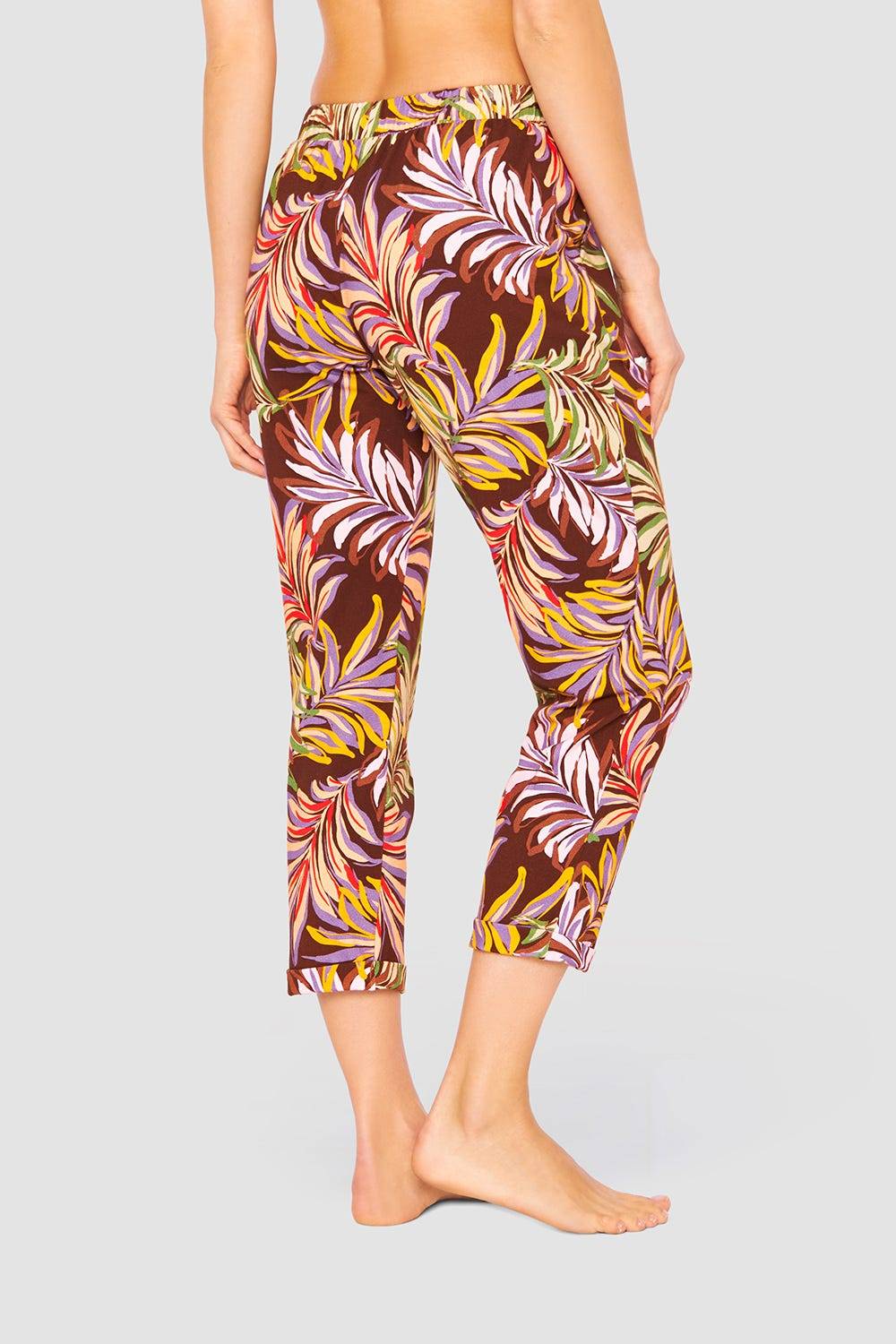 Rösch 7/8-Hose im bunten Blätterdruck Braun Baumwolle/Elasthan Outlet
