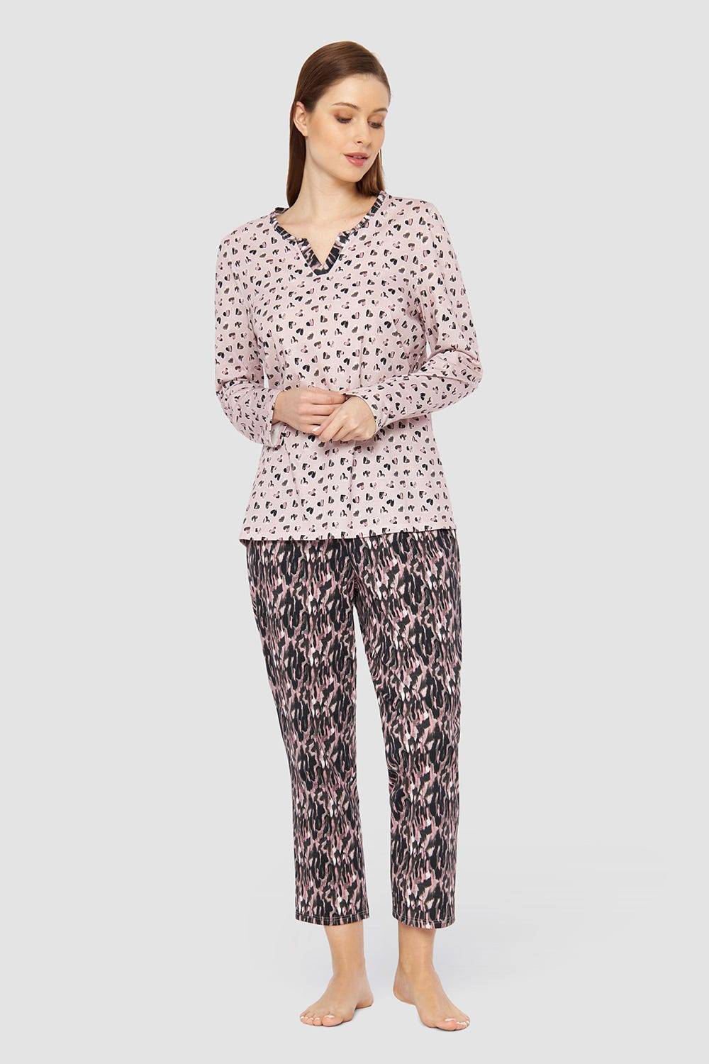 Rösch Pyjama im Druck-Mix Blende 100% Baumwolle