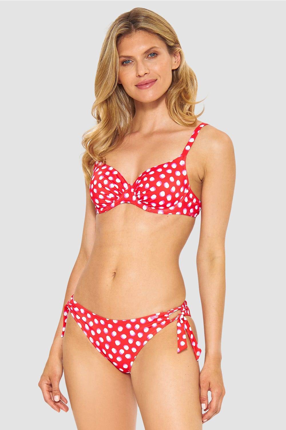 Rösch Bikini-Hose im Retro-Tupfendruck Rot-Weiß zum Binden im Angebot