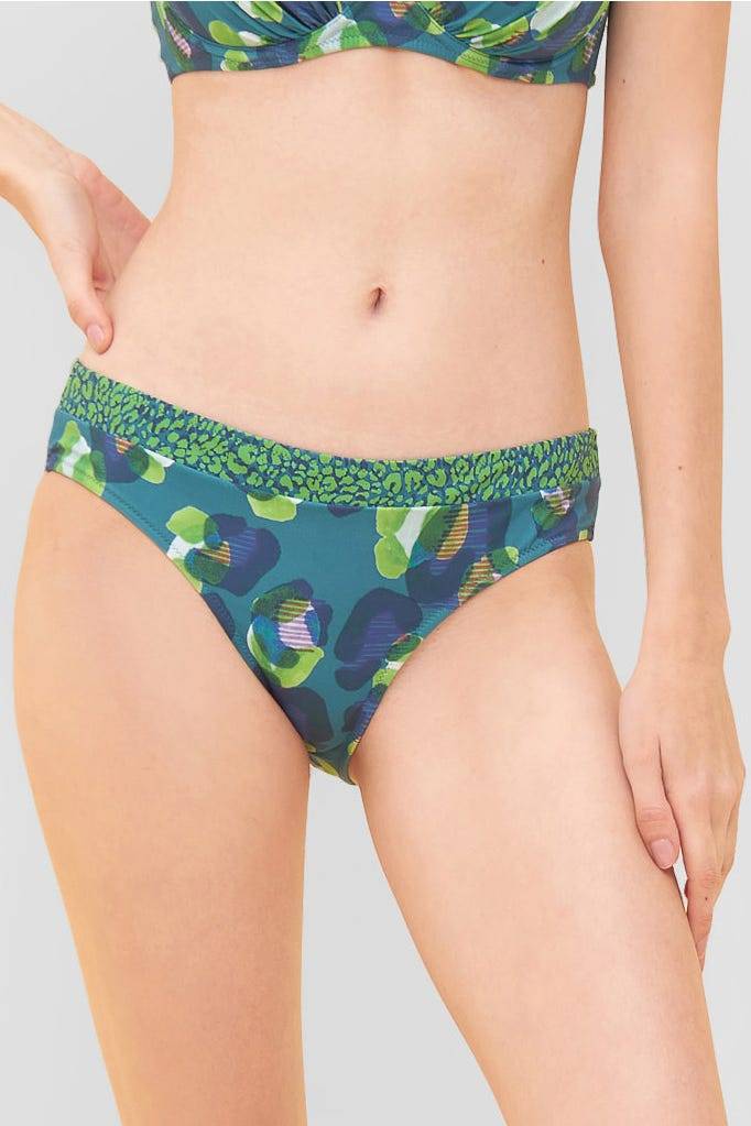 Rösch Bikini-Hose im Leo-Druck-Mix Petrol recyceltes Polyamid/Elasthan