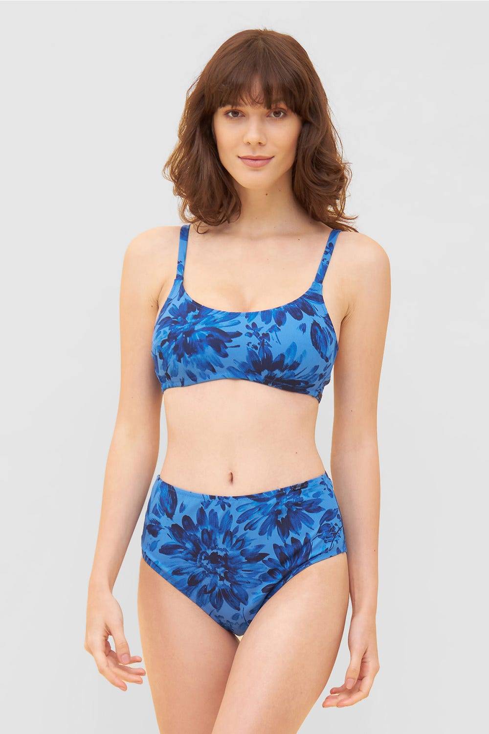 Rösch Bikini Oberteil im blauen Blüten-Druck Bralette modern recyceltes Polyester/Elasthan Online