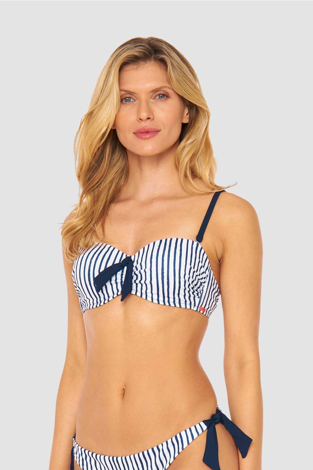 Rösch Bandeau Bikini Oberteil im Streifen-Druck Schleife Ripp recyceltes Polyester/Elasthan