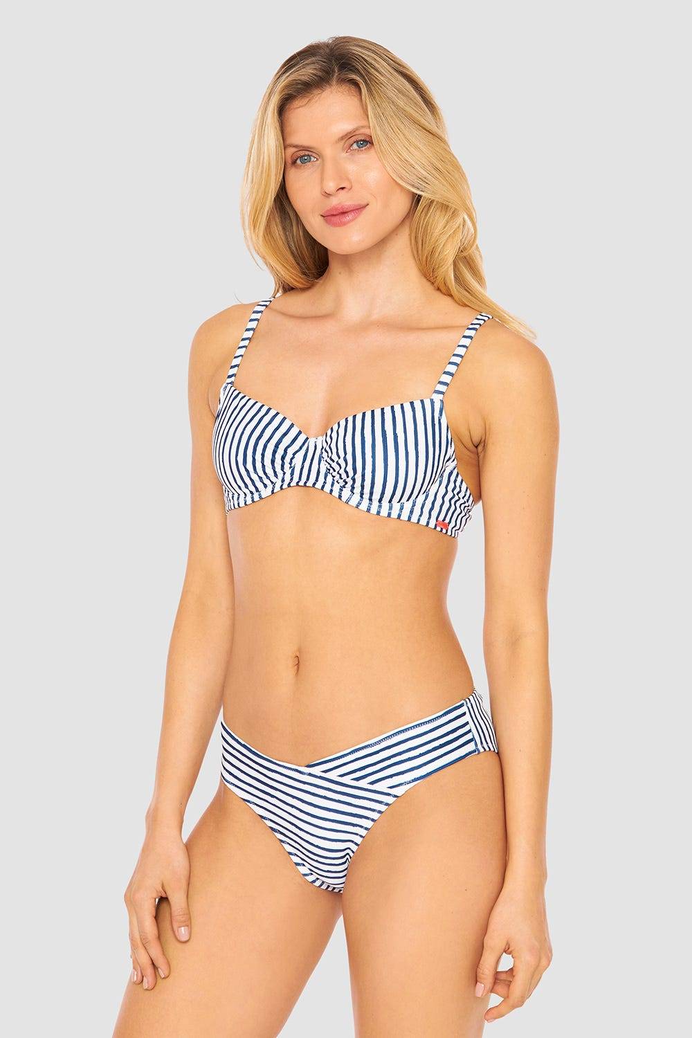 Rösch Bikini Hose im Streifen-Druck V-Optik Ripp recyceltes Polyester/Elasthan Günstiger Verkauf