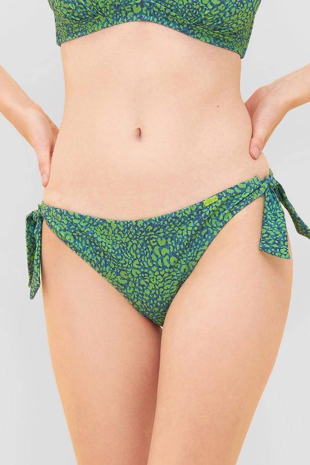 Rösch Bikini-Hose mit Schleifen Leo-Druck Grün Klassisch recyceltes Polyamid/Elasthan