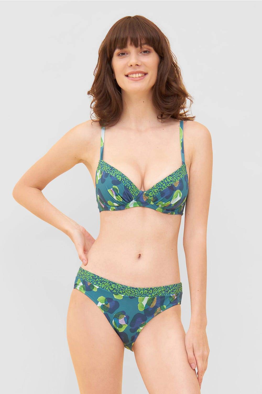 Rösch Bikini-Oberteil im Leo-Druck-Mix Petrol recyceltes Polyamid/Elasthan im Angebot