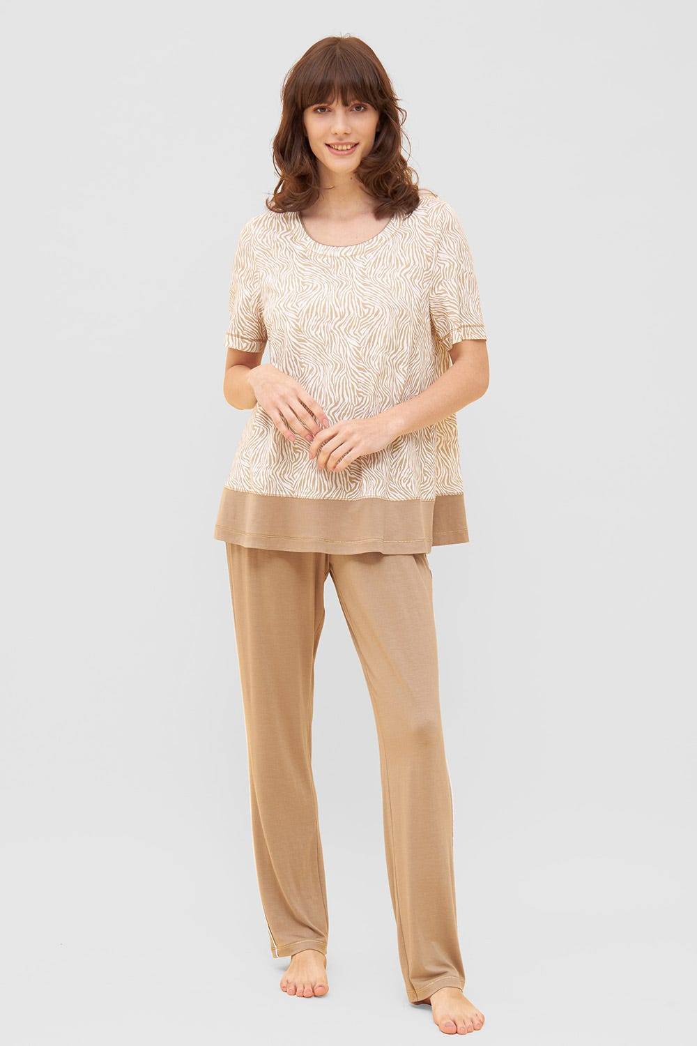 Rösch Shirt im Zebra-Druck Beige Ziernähte A-Linie Mix &amp; Match Baumwolle/Modal Schlussverkauf