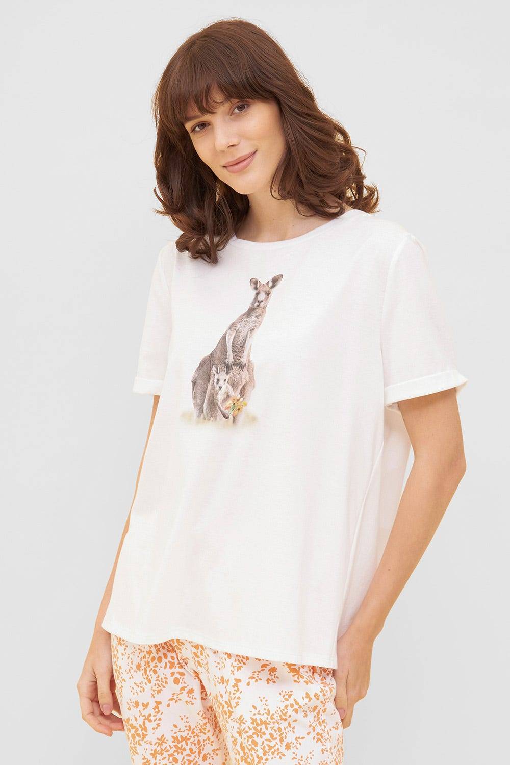 Rösch T-Shirt mit Motivdruck Känguru Basic Weiß Mix &amp; Match 100% Baumwolle