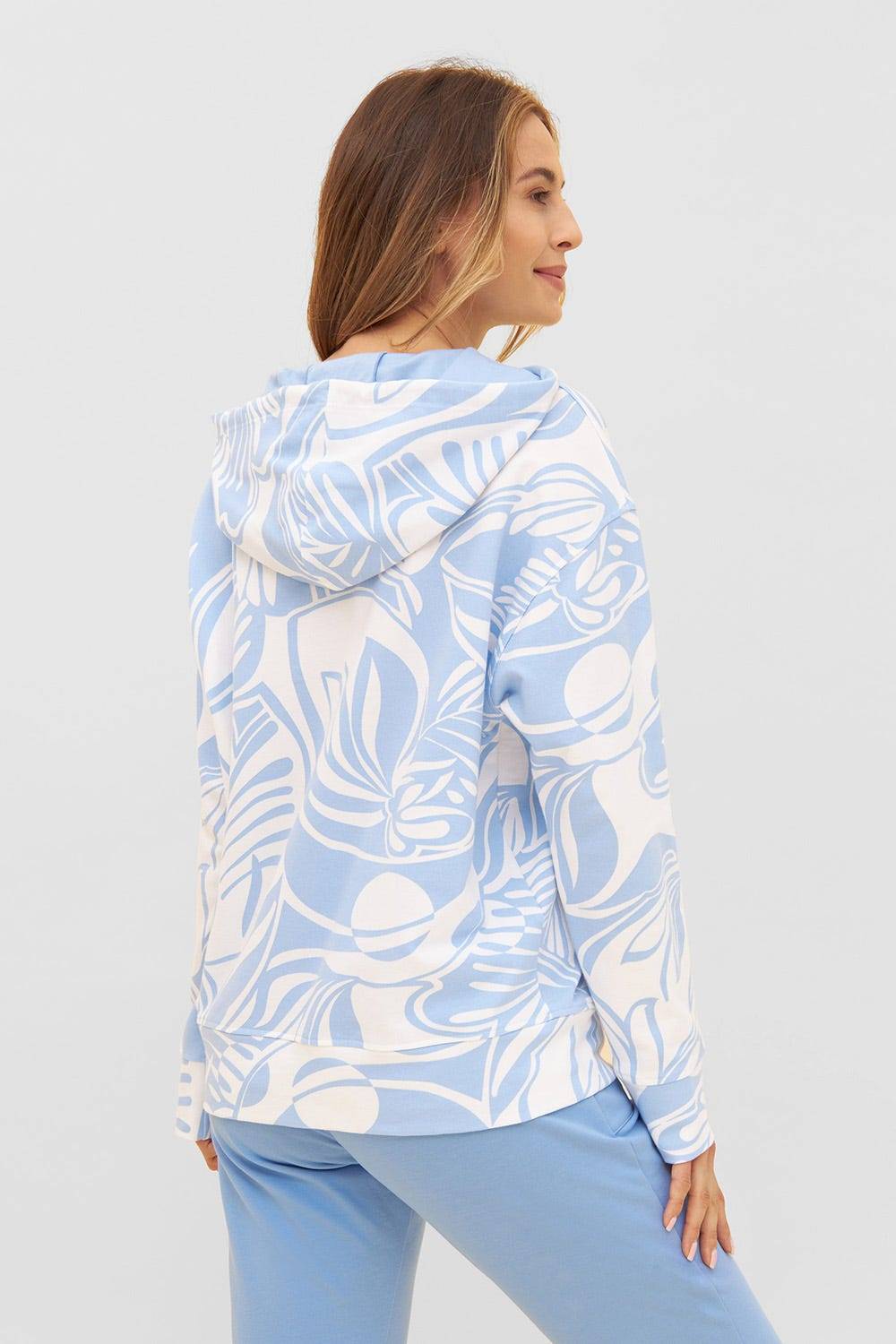 Rösch Hoodie im grafischen Druck Hellblau Kapuzenpullover Baumwolle/Elasthan Outlet