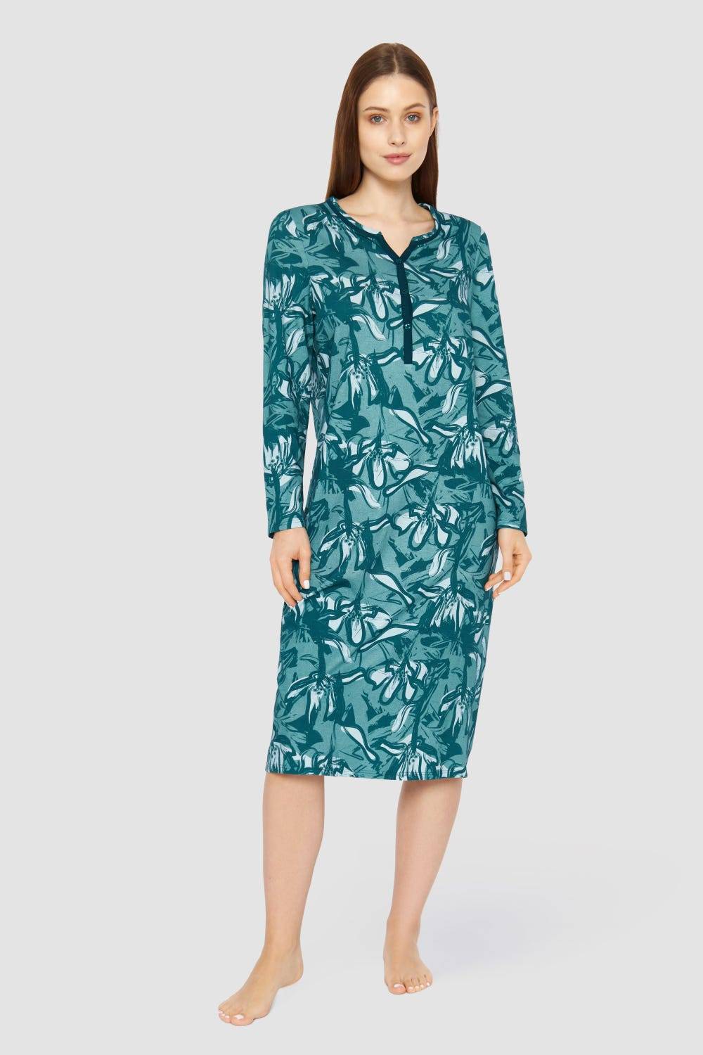 Rösch Nachtkleid im Blumenmuster Petrol 100% Baumwolle