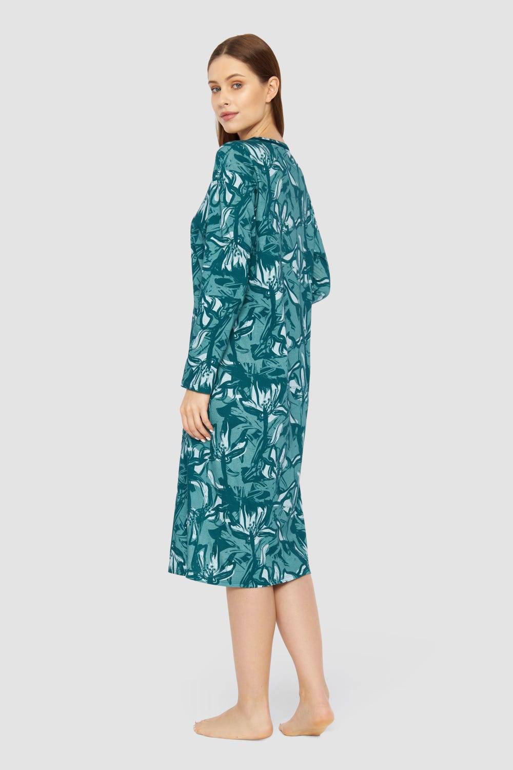 Rösch Nachtkleid im Blumenmuster Petrol 100% Baumwolle Auslauf