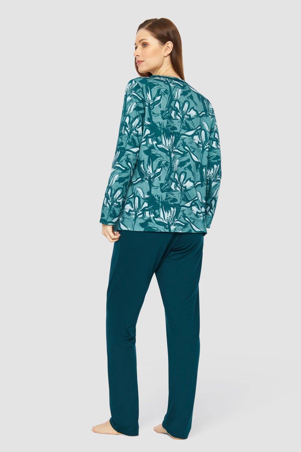 Rösch Pyjama mit Blumenmuster Petrol 100% Baumwolle Verkauf