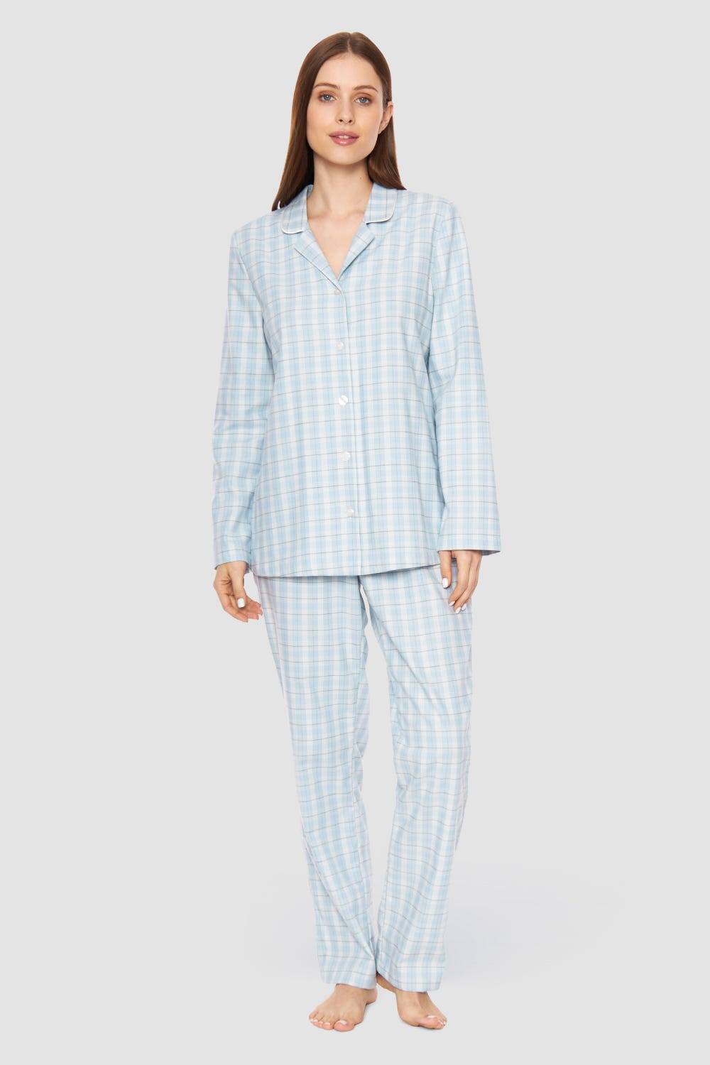 Rösch Pyjama im Herrenhemdstil Flanell 100% Baumwolle