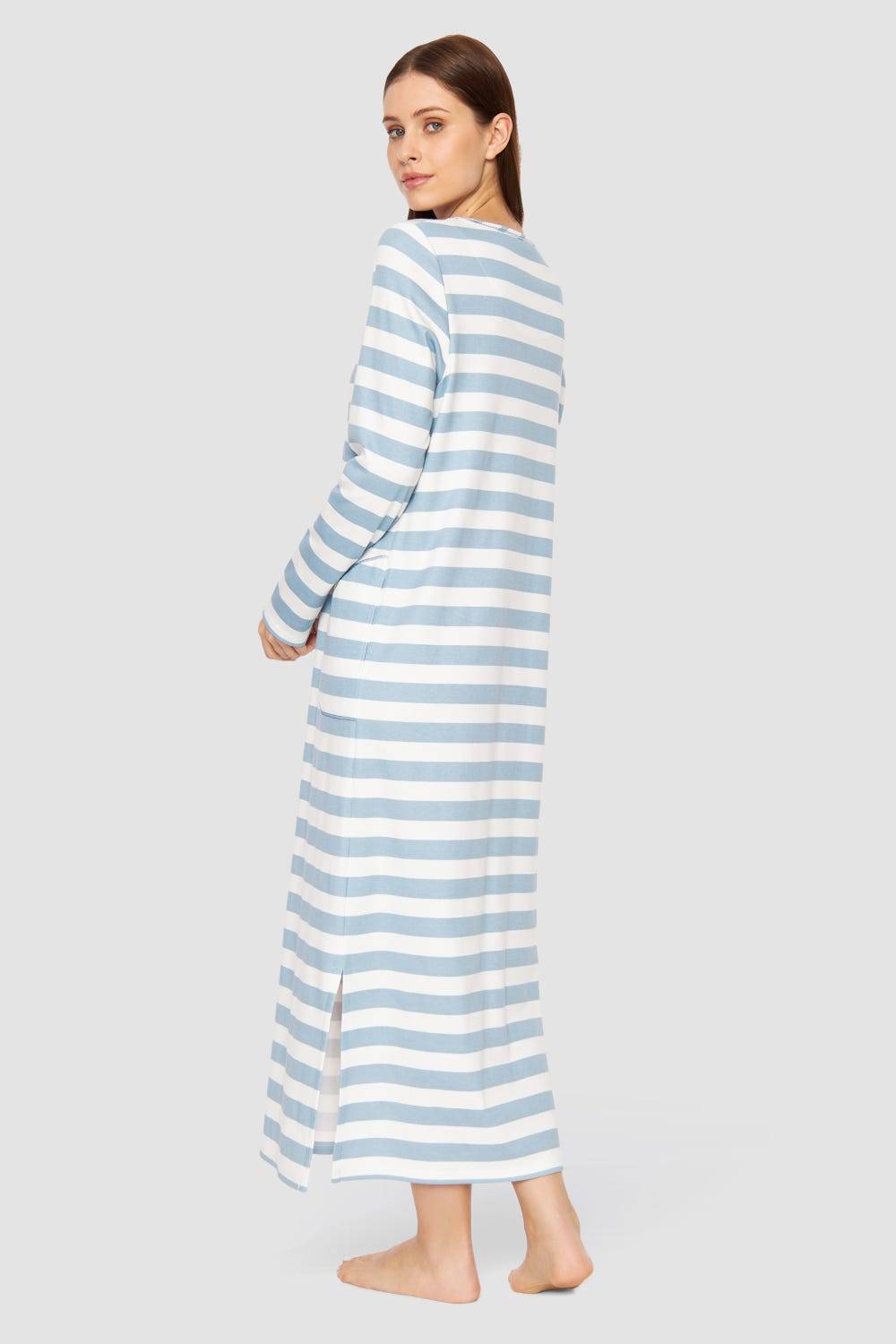 Rösch Nachtkleid im Ringel-Mustermix angerauht Hellblau 100% Baumwolle Meist gekauft