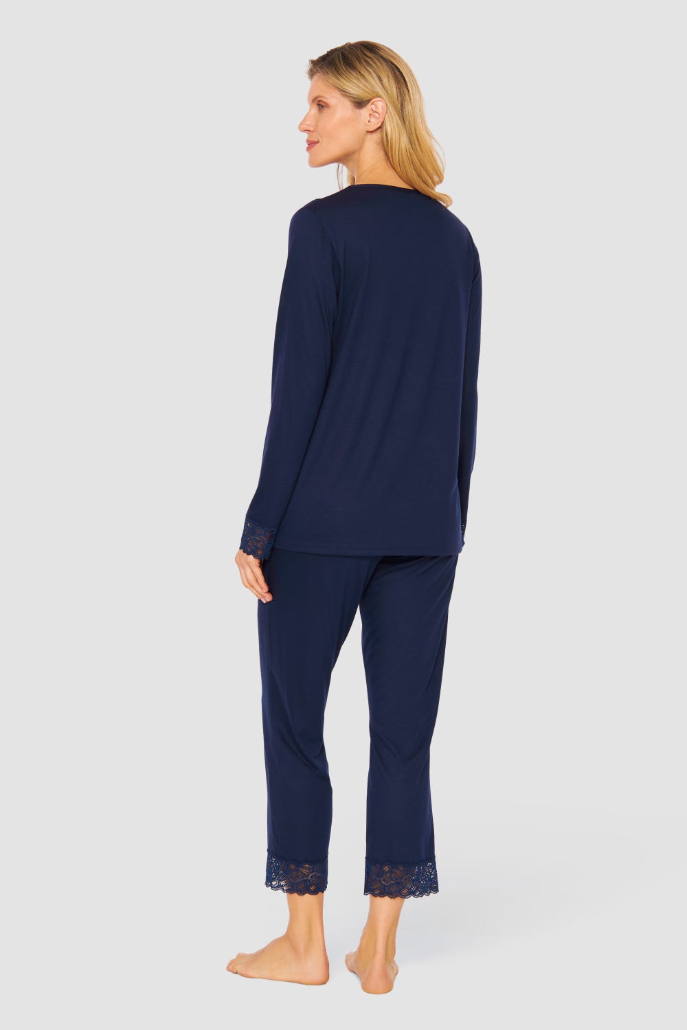 Rösch Pyjama mit Spitzendetails Dunkelblau Baumwolle/Modal Auslauf