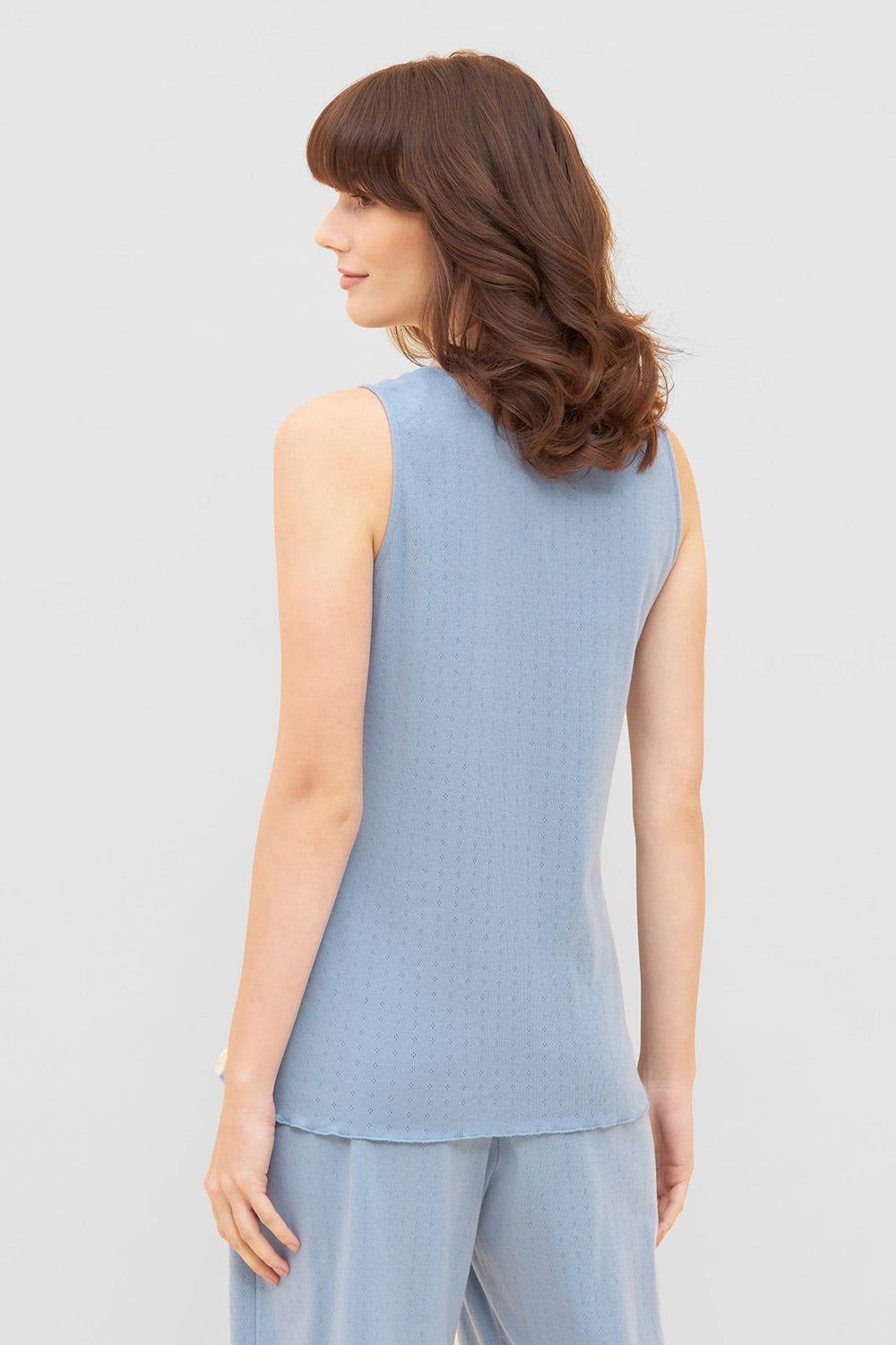 Rösch Pyjama-Top aus Ajour Feinstrick Hellblau Ärmellos Mix &amp; Match 100% Baumwolle Angebote