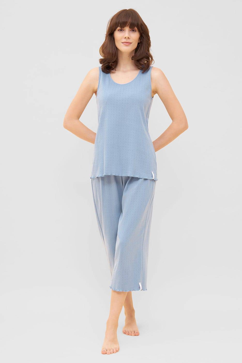 Rösch Pyjama-Top aus Ajour Feinstrick Hellblau Ärmellos Mix &amp; Match 100% Baumwolle Angebote