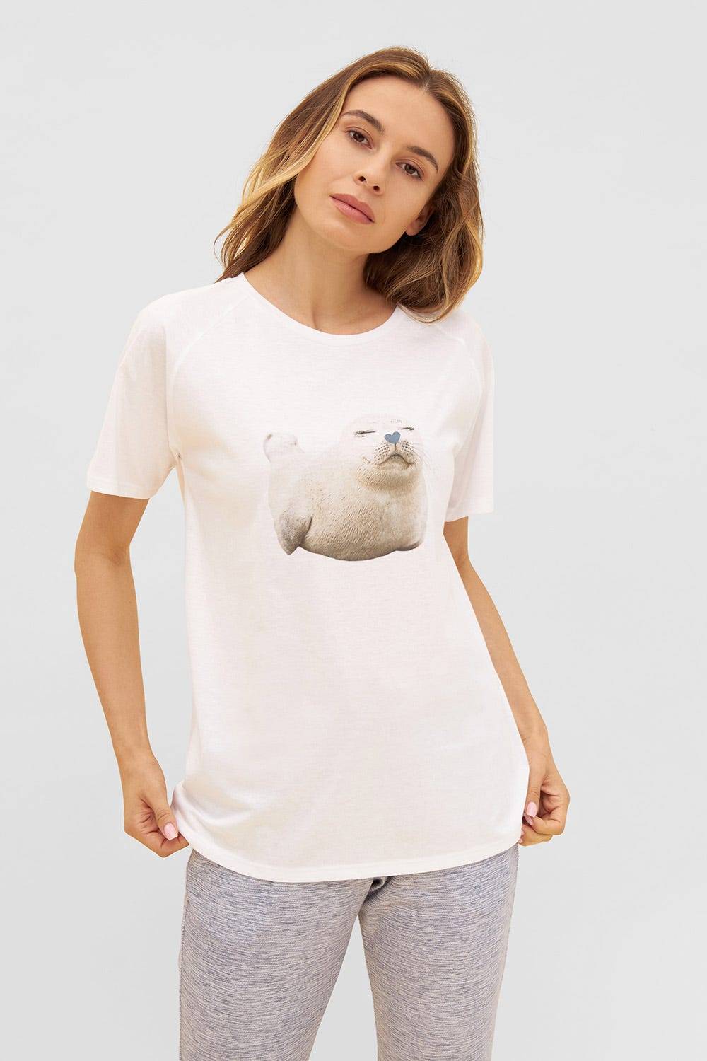 Rösch T-Shirt mit Motivdruck Robbe Raglan-Ärmel Mix &amp; Match 100% Bio-Baumwolle